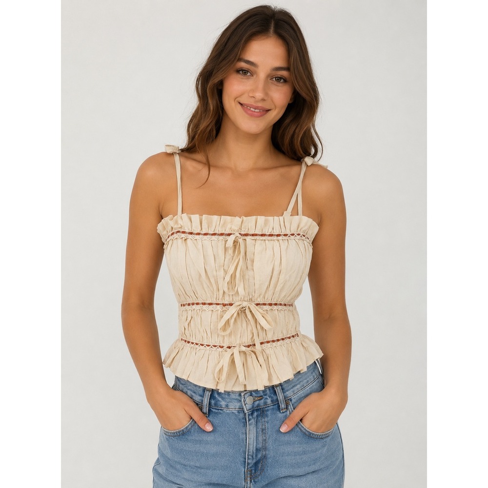Thirty/Thirty LA Ruffle Camisole Top Womens Size Medium Cream Cottagecore Boho